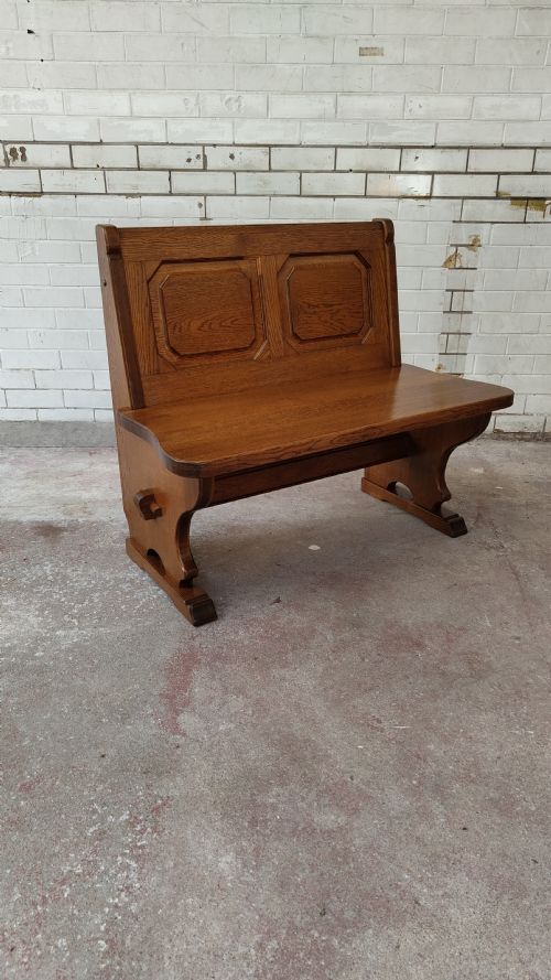 ANTIQUE ARTS CRAFTS TWO SEATER GOLDEN OAK SETTLE BENCH - ADDITIONAL PHOTO 8