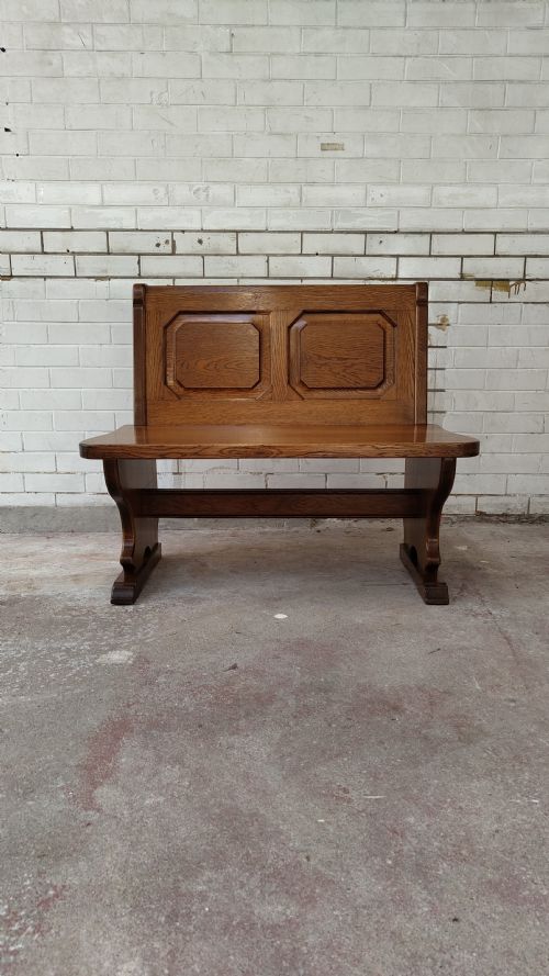 ANTIQUE ARTS CRAFTS TWO SEATER GOLDEN OAK SETTLE BENCH - ADDITIONAL PHOTO 9