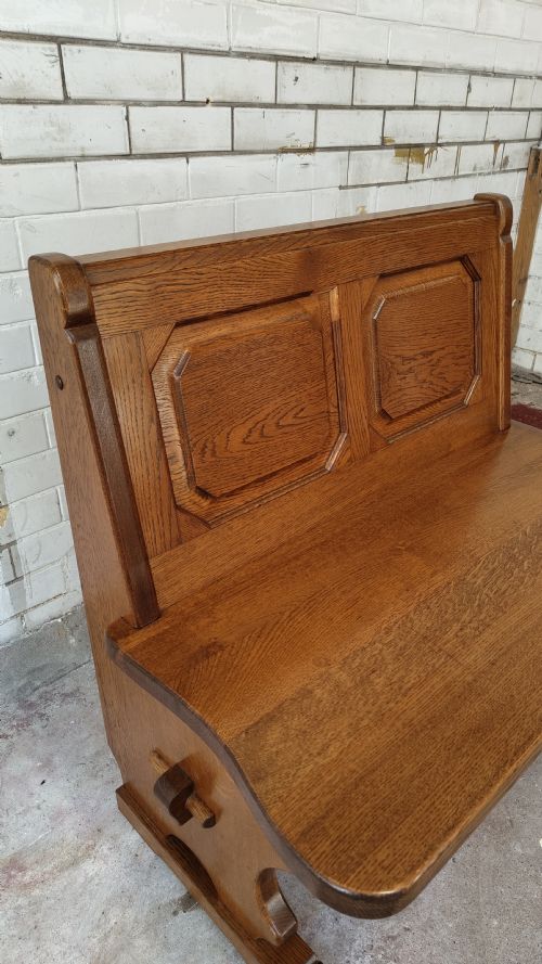 ANTIQUE ARTS CRAFTS TWO SEATER GOLDEN OAK SETTLE BENCH - ADDITIONAL PHOTO 10