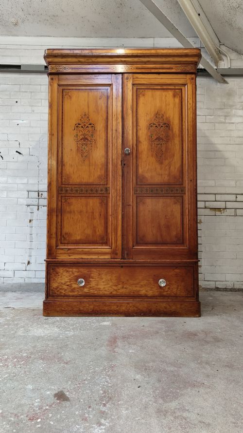 ANTIQUE VICTORIAN AESTHETIC PINE DOUBLE WARDROBE COMPACTUM ARMOIRE - ADDITIONAL PHOTO 6