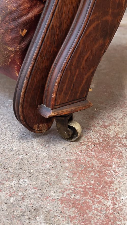 ANTIQUE VICTORIAN OAK READING RECLINING ARMCHAIR IN ORIGINAL MOROCCAN DISTRESSED LEATHER BY JAS SHOOLBRED - ADDITIONAL PHOTO 7