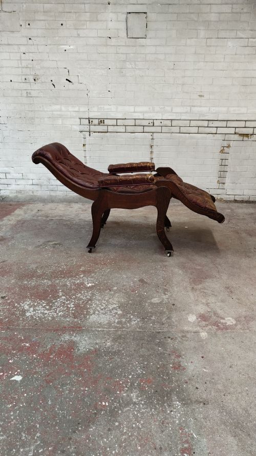 ANTIQUE VICTORIAN OAK READING RECLINING ARMCHAIR IN ORIGINAL MOROCCAN DISTRESSED LEATHER BY JAS SHOOLBRED - ADDITIONAL PHOTO 12