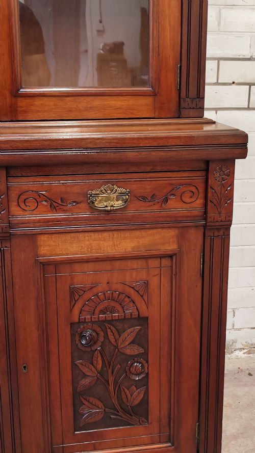 ANTIQUE EDWARDIAN ART NOVEAU WALNUT BOOKCASE ON CUPBOARD - ADDITIONAL PHOTO 1