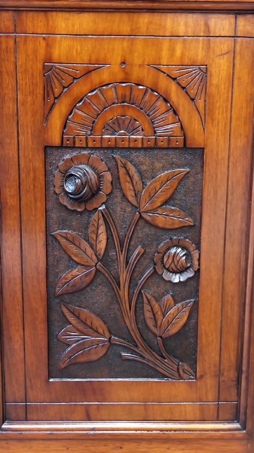 ANTIQUE EDWARDIAN ART NOVEAU WALNUT BOOKCASE ON CUPBOARD - ADDITIONAL PHOTO 2