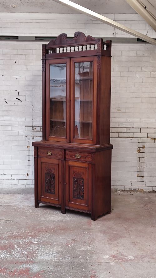 antique edwardian art noveau walnut bookcase on cupboard - CATEGORY: ANTIQUE BOOKCASES - DATED EDWARDIAN