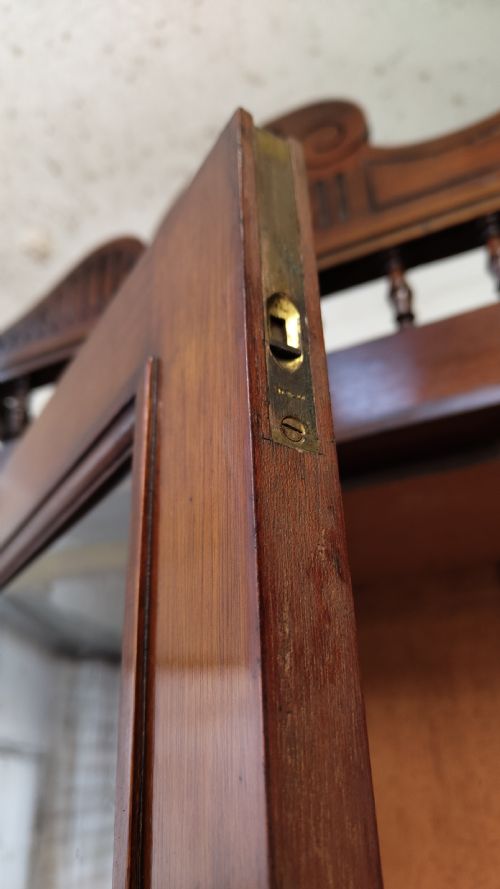 ANTIQUE EDWARDIAN ART NOVEAU WALNUT BOOKCASE ON CUPBOARD - ADDITIONAL PHOTO 8