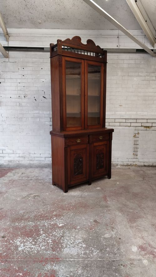 ANTIQUE EDWARDIAN ART NOVEAU WALNUT BOOKCASE ON CUPBOARD - ADDITIONAL PHOTO 10