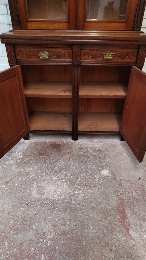 ANTIQUE EDWARDIAN ART NOVEAU WALNUT BOOKCASE ON CUPBOARD - ADDITIONAL PHOTO 11