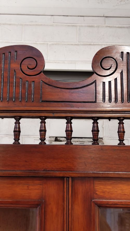 ANTIQUE EDWARDIAN ART NOVEAU WALNUT BOOKCASE ON CUPBOARD - ADDITIONAL PHOTO 13