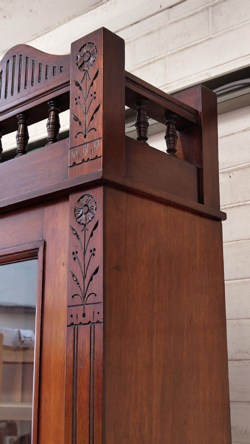 ANTIQUE EDWARDIAN ART NOVEAU WALNUT BOOKCASE ON CUPBOARD - ADDITIONAL PHOTO 14