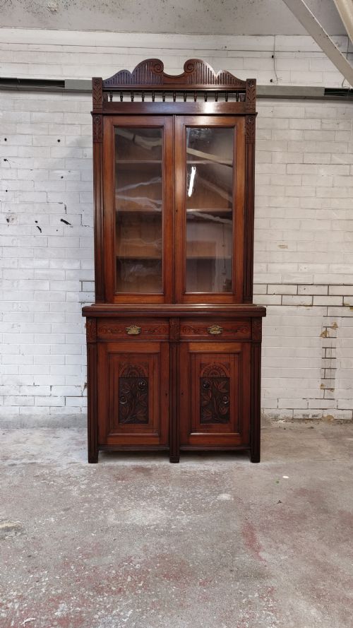 ANTIQUE EDWARDIAN ART NOVEAU WALNUT BOOKCASE ON CUPBOARD - ADDITIONAL PHOTO 16