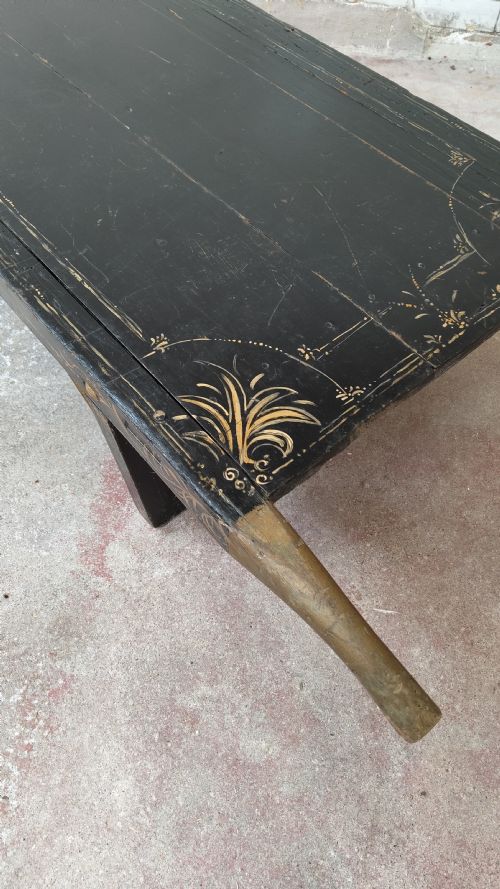 ANTIQUE VICTORIAN PINE EBONISED AND GILDED PIG STRETCHER COFFEE TABLE - ADDITIONAL PHOTO 10
