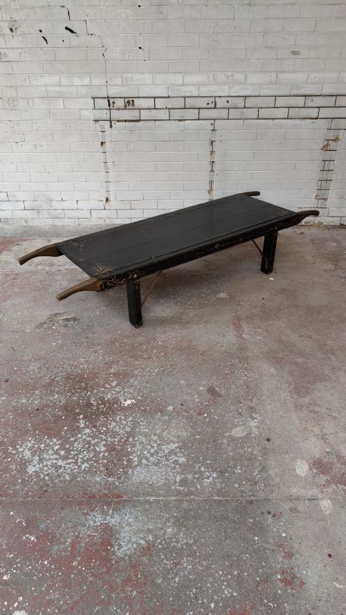ANTIQUE VICTORIAN PINE EBONISED AND GILDED PIG STRETCHER COFFEE TABLE - ADDITIONAL PHOTO 5