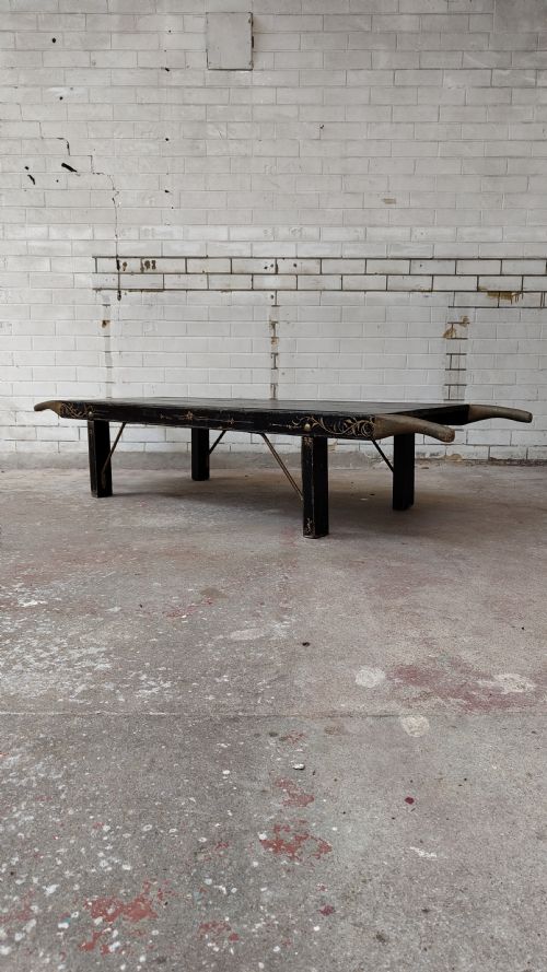 ANTIQUE VICTORIAN PINE EBONISED AND GILDED PIG STRETCHER COFFEE TABLE - ADDITIONAL PHOTO 8
