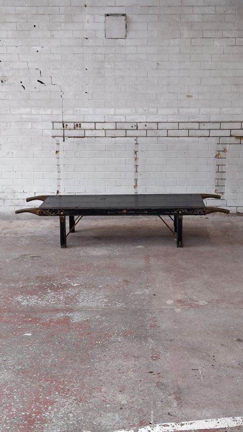 ANTIQUE VICTORIAN PINE EBONISED AND GILDED PIG STRETCHER COFFEE TABLE - ADDITIONAL PHOTO 9