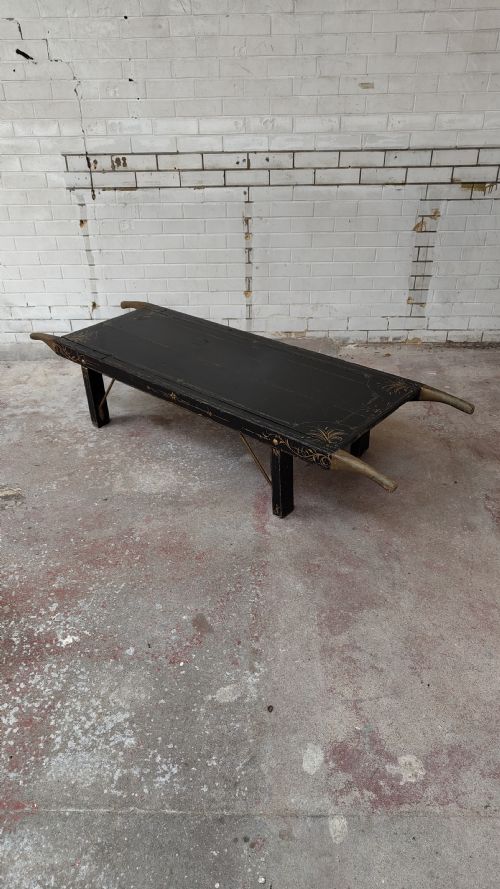 antique victorian pine ebonised and gilded pig stretcher coffee table - CATEGORY: ANTIQUE TABLES - DATED VICTORIAN