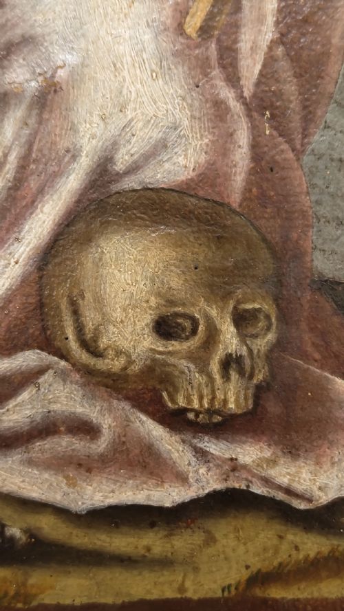 DIMINUTIVE LATE 17TH CENTURY OLD MASTER OIL PAINTING ON LEATHER - ADDITIONAL PHOTO 9