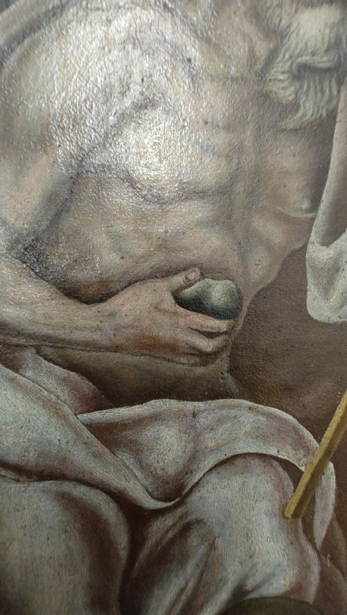DIMINUTIVE LATE 17TH CENTURY OLD MASTER OIL PAINTING ON LEATHER - ADDITIONAL PHOTO 5
