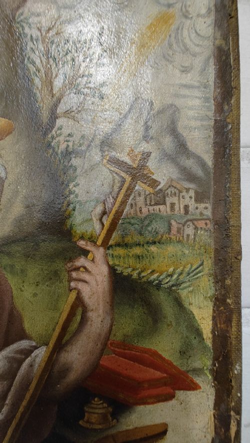 DIMINUTIVE LATE 17TH CENTURY OLD MASTER OIL PAINTING ON LEATHER - ADDITIONAL PHOTO 8