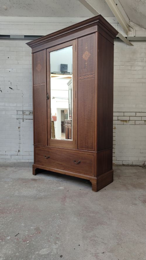 antique edwardian inlaid mahogany single hall wardrobe - CATEGORY: ANTIQUE WARDROBES - DATED 1900