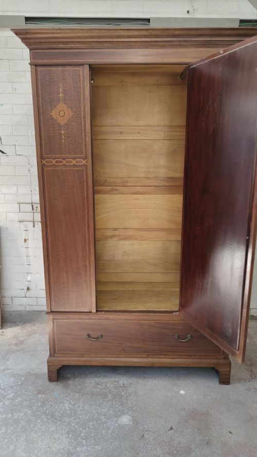 ANTIQUE EDWARDIAN INLAID MAHOGANY SINGLE HALL WARDROBE - ADDITIONAL PHOTO 2
