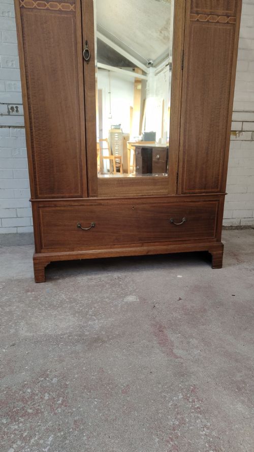 ANTIQUE EDWARDIAN INLAID MAHOGANY SINGLE HALL WARDROBE - ADDITIONAL PHOTO 6