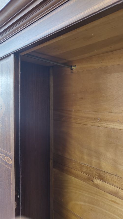 ANTIQUE EDWARDIAN INLAID MAHOGANY SINGLE HALL WARDROBE - ADDITIONAL PHOTO 7