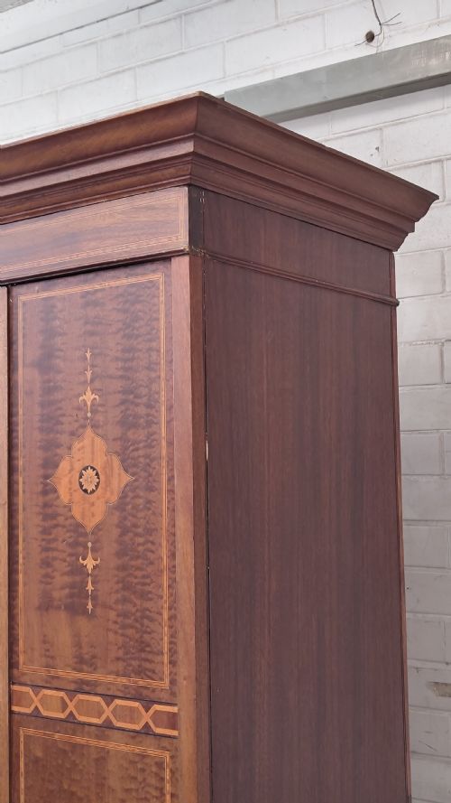 ANTIQUE EDWARDIAN INLAID MAHOGANY SINGLE HALL WARDROBE - ADDITIONAL PHOTO 9