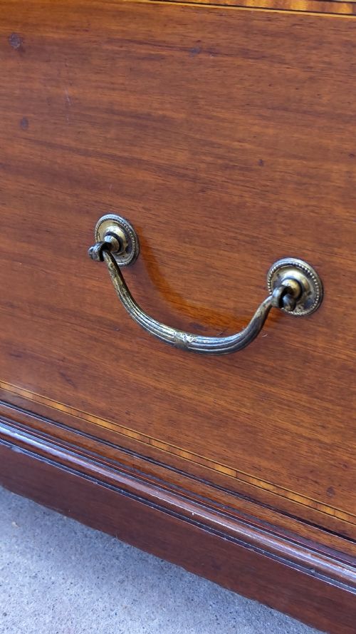 DIMINUTIVE ANTIQUE EDWARDIAN INLAID SATIN MAHOGANY DOUBLE WARDROBE ARMOIRE COMPACTUM - ADDITIONAL PHOTO 12