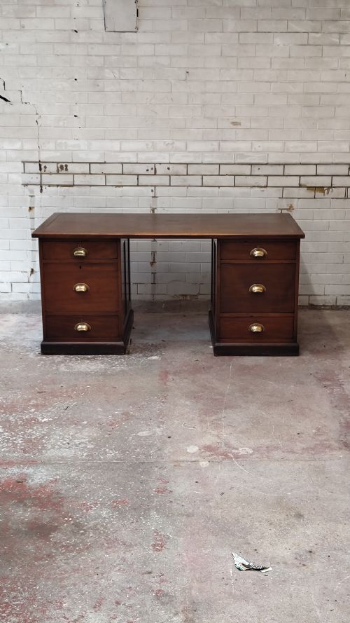 antique solid oak ex government leather top pedestal desk - CATEGORY: ANTIQUE DESKS - DATED 1930