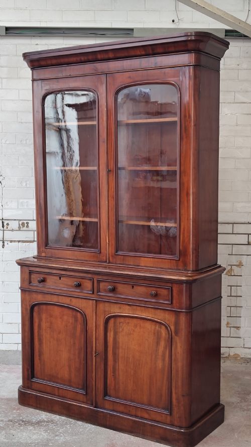 antique victorian mahogany glazed adjustable bookcase on cupboard - CATEGORY: ANTIQUE BOOKCASES - DATED VICTORIAN