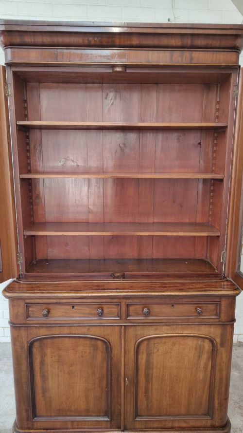 ANTIQUE VICTORIAN MAHOGANY GLAZED ADJUSTABLE BOOKCASE ON CUPBOARD - ADDITIONAL PHOTO 10