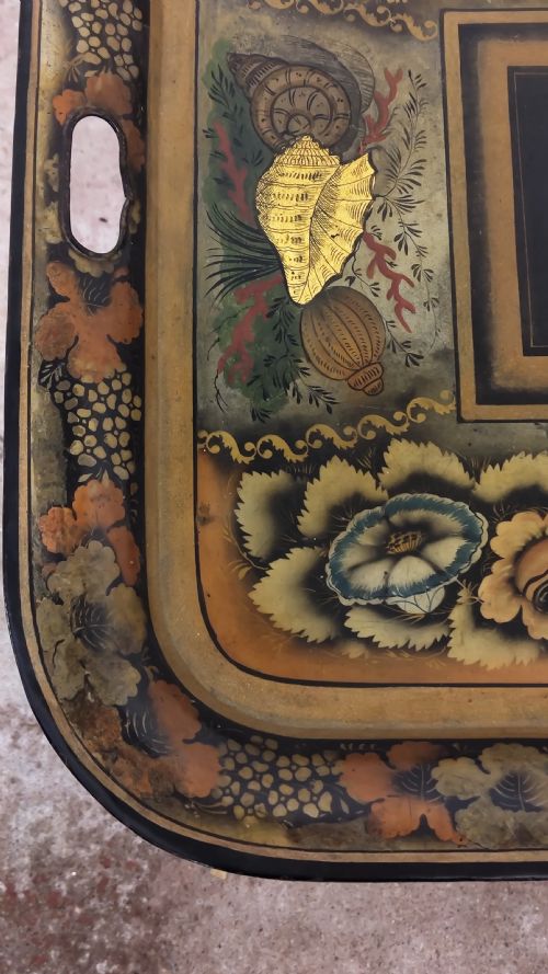 ANTIQUE REGENCY PERIOD TOLE WARE TRAY COFFEE TABLE ON STAND - ADDITIONAL PHOTO 1