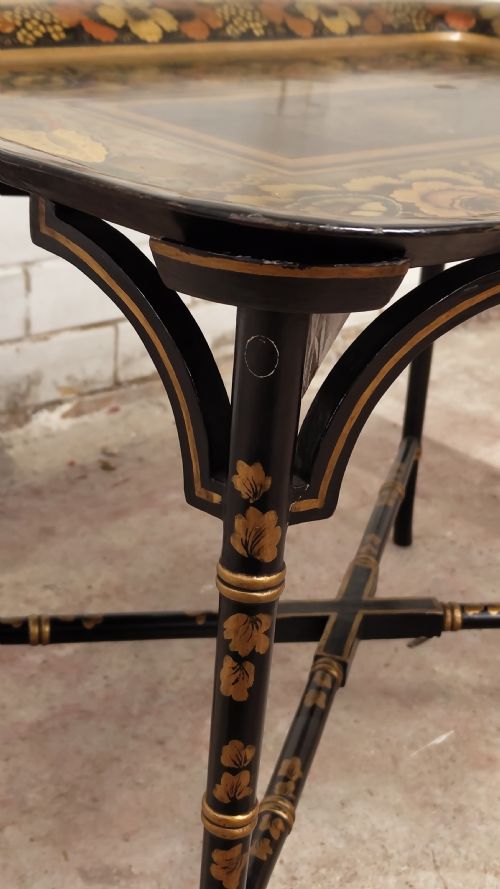 ANTIQUE REGENCY PERIOD TOLE WARE TRAY COFFEE TABLE ON STAND - ADDITIONAL PHOTO 4