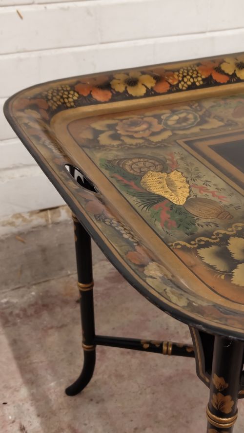 ANTIQUE REGENCY PERIOD TOLE WARE TRAY COFFEE TABLE ON STAND - ADDITIONAL PHOTO 12