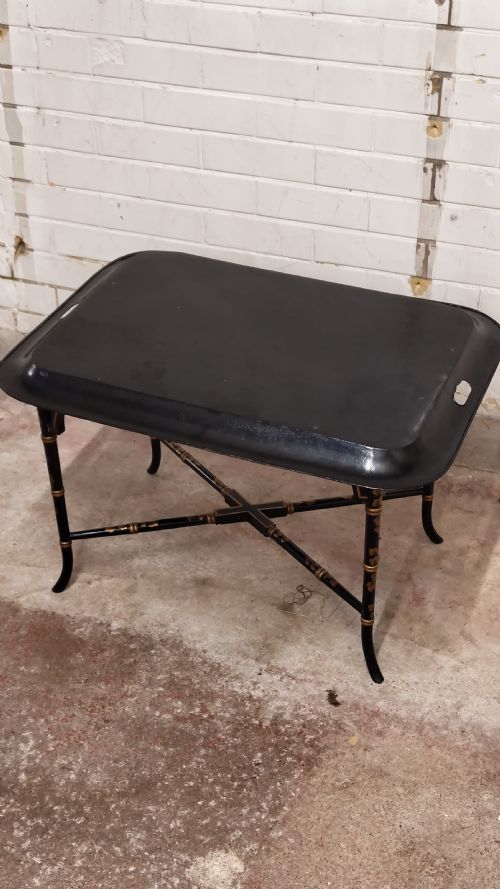 ANTIQUE REGENCY PERIOD TOLE WARE TRAY COFFEE TABLE ON STAND - ADDITIONAL PHOTO 13