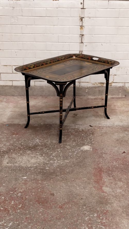 ANTIQUE REGENCY PERIOD TOLE WARE TRAY COFFEE TABLE ON STAND - ADDITIONAL PHOTO 14