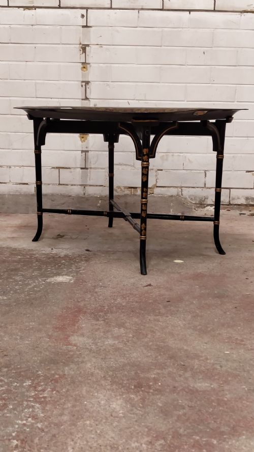 ANTIQUE REGENCY PERIOD TOLE WARE TRAY COFFEE TABLE ON STAND - ADDITIONAL PHOTO 15