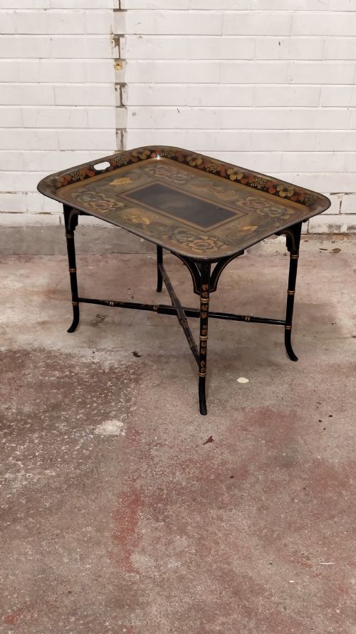 ANTIQUE REGENCY PERIOD TOLE WARE TRAY COFFEE TABLE ON STAND - ADDITIONAL PHOTO 16