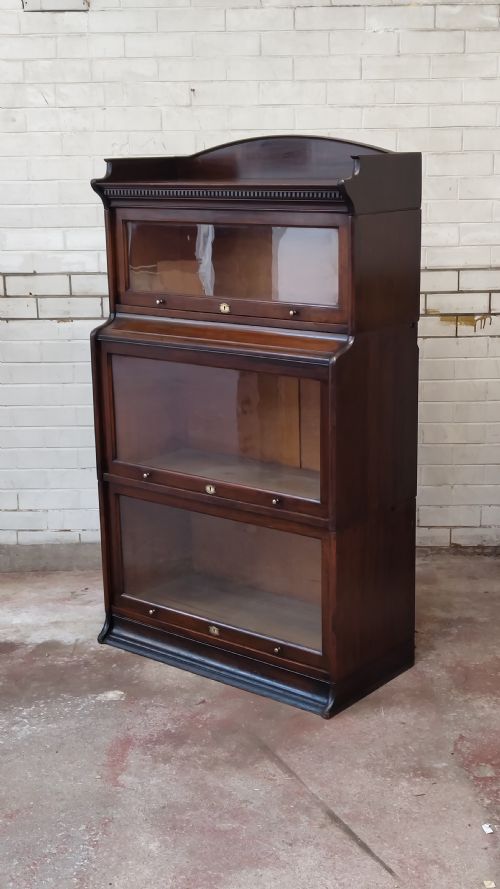 antique victorian mahogany glazed barristers 3 sectional stacking waterfall bookcase by lebus - CATEGORY: ANTIQUE BOOKCASES - DATED VICTORIAN
