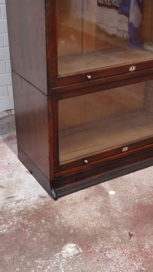 ANTIQUE VICTORIAN MAHOGANY GLAZED BARRISTERS 3 SECTIONAL STACKING WATERFALL BOOKCASE BY LEBUS - ADDITIONAL PHOTO 5