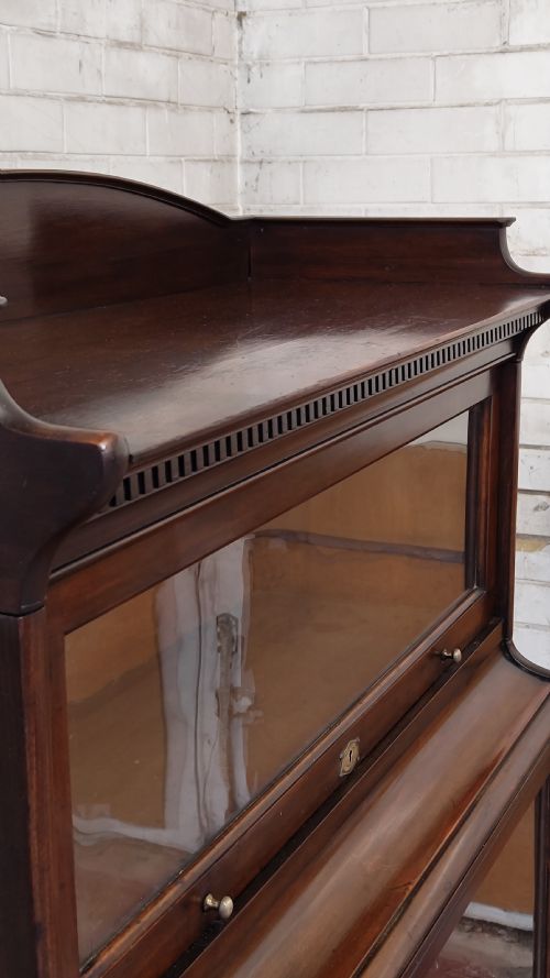 ANTIQUE VICTORIAN MAHOGANY GLAZED BARRISTERS 3 SECTIONAL STACKING WATERFALL BOOKCASE BY LEBUS - ADDITIONAL PHOTO 7
