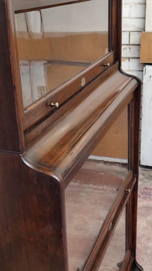 ANTIQUE VICTORIAN MAHOGANY GLAZED BARRISTERS 3 SECTIONAL STACKING WATERFALL BOOKCASE BY LEBUS - ADDITIONAL PHOTO 8