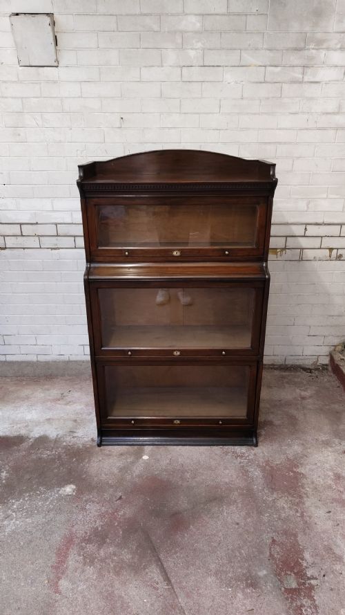 ANTIQUE VICTORIAN MAHOGANY GLAZED BARRISTERS 3 SECTIONAL STACKING WATERFALL BOOKCASE BY LEBUS - ADDITIONAL PHOTO 3