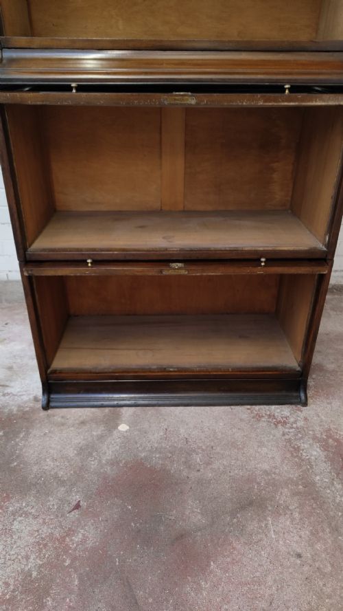 ANTIQUE VICTORIAN MAHOGANY GLAZED BARRISTERS 3 SECTIONAL STACKING WATERFALL BOOKCASE BY LEBUS - ADDITIONAL PHOTO 4