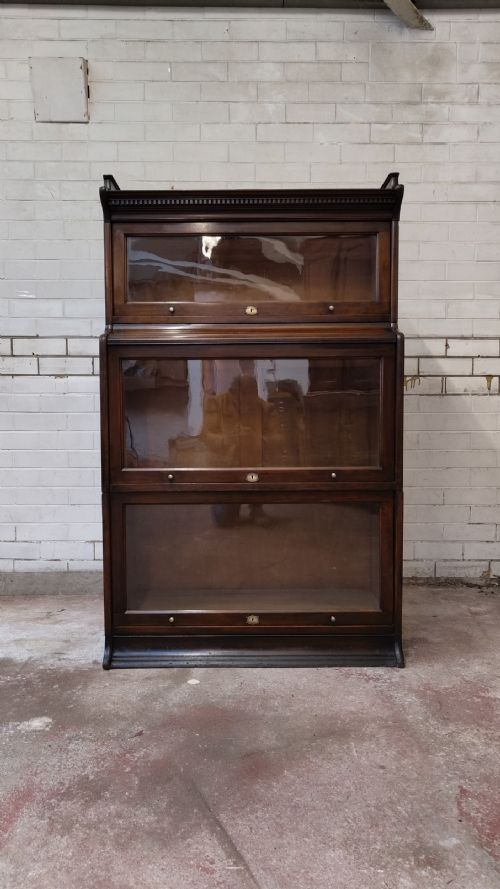 ANTIQUE VICTORIAN MAHOGANY GLAZED BARRISTERS 3 SECTIONAL STACKING WATERFALL BOOKCASE BY LEBUS - ADDITIONAL PHOTO 11
