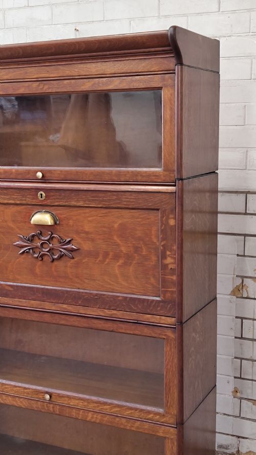 ANTIQUE EDWARDIAN GOLDEN OAK GLAZED BARRISTERS STACKING BOOKCASE BUREAU - ADDITIONAL PHOTO 8