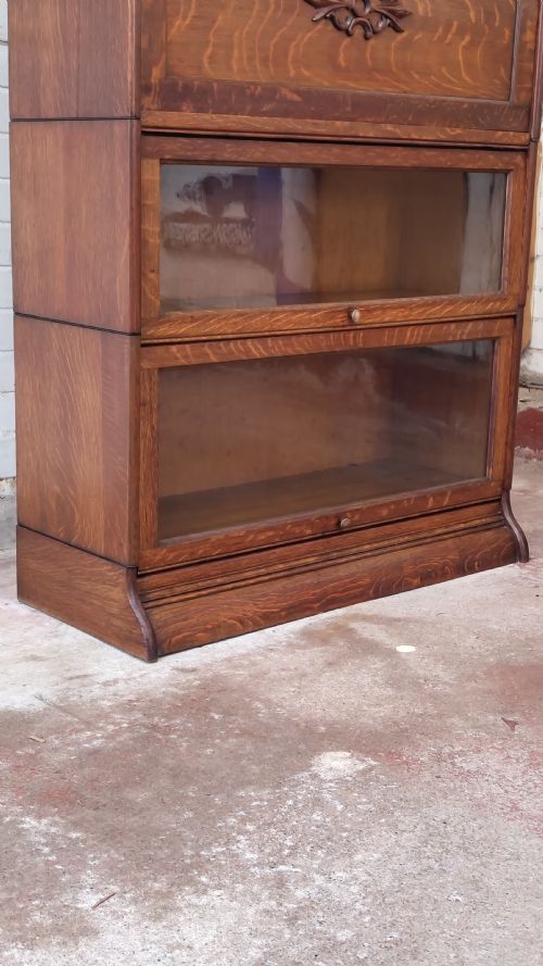 ANTIQUE EDWARDIAN GOLDEN OAK GLAZED BARRISTERS STACKING BOOKCASE BUREAU - ADDITIONAL PHOTO 1