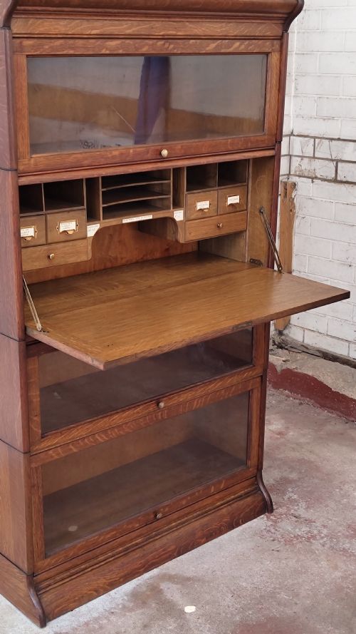 ANTIQUE EDWARDIAN GOLDEN OAK GLAZED BARRISTERS STACKING BOOKCASE BUREAU - ADDITIONAL PHOTO 3