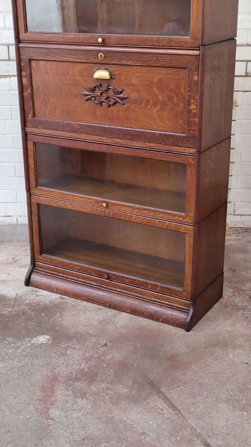 ANTIQUE EDWARDIAN GOLDEN OAK GLAZED BARRISTERS STACKING BOOKCASE BUREAU - ADDITIONAL PHOTO 7